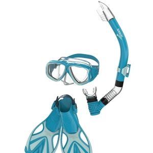 Speedo Junior Mask Snorkel and Fin Set -Turquoise/Gray L/XL